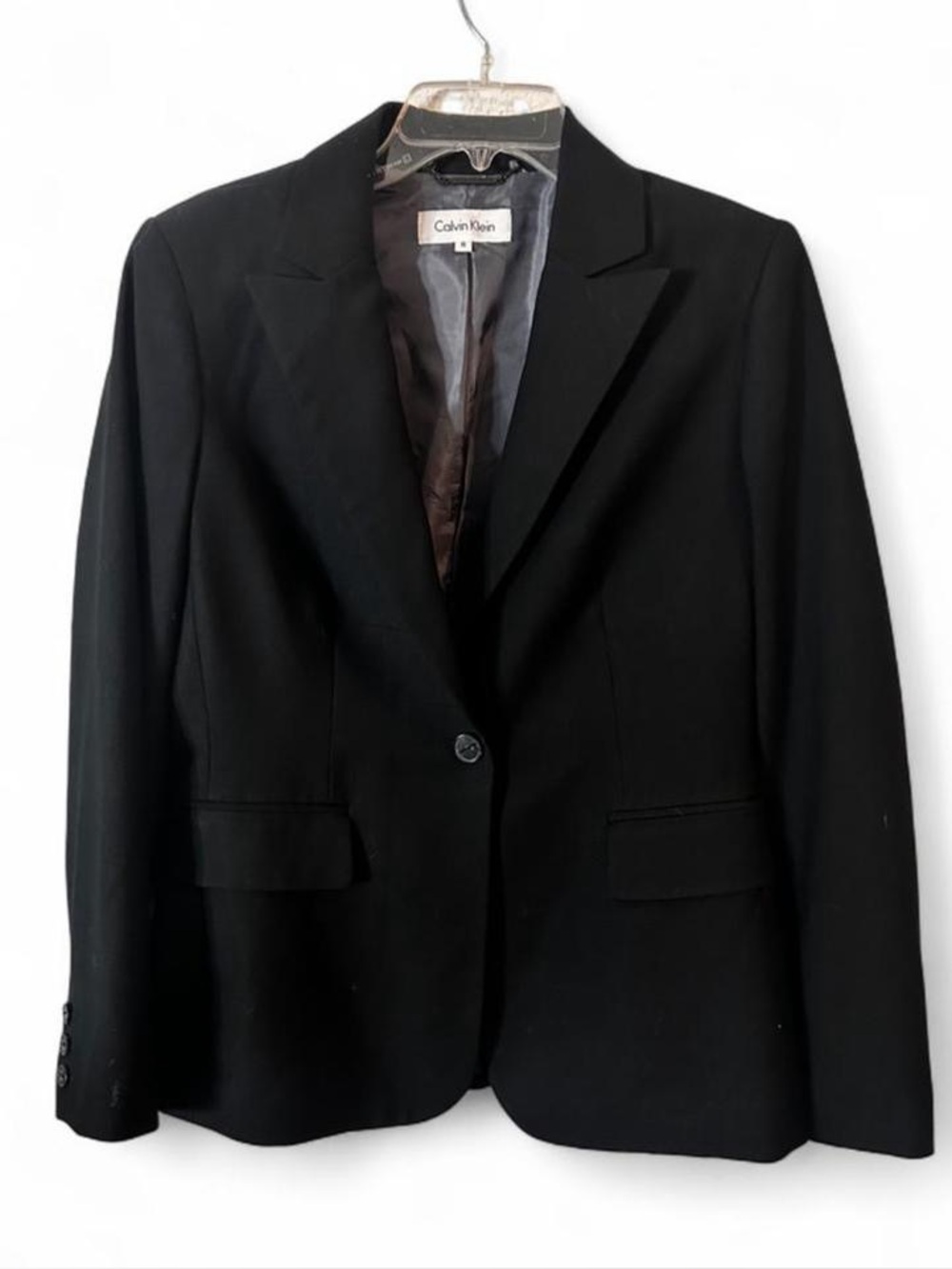 Calvin Klein black tailored one button blazer